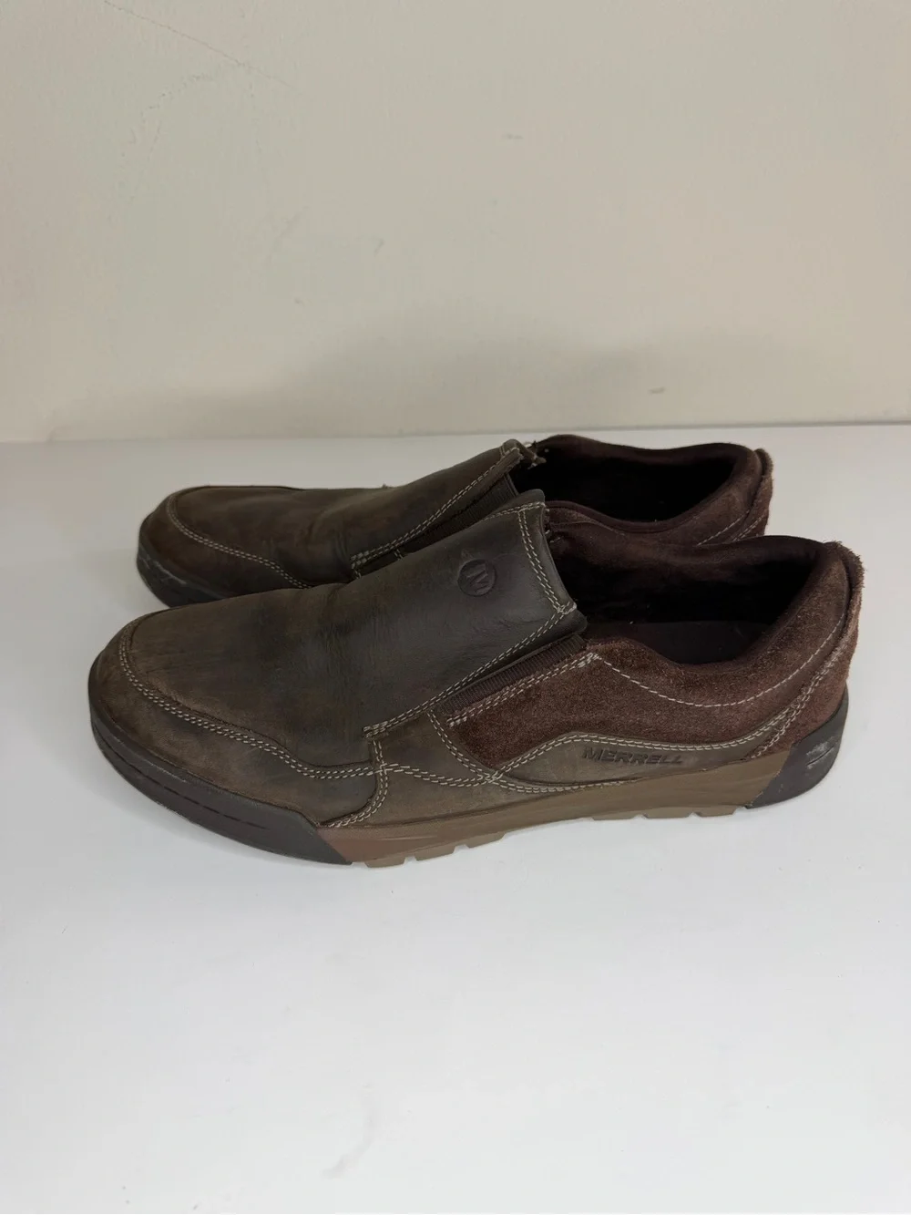 Merrell Espresso Loafers Casual Shoes Men Size 44.5 US 10.5 Slip Ons Leather
